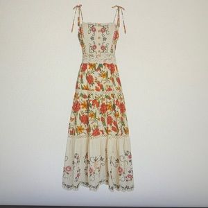 FARM RIO toucans garden embroidered midi dress
